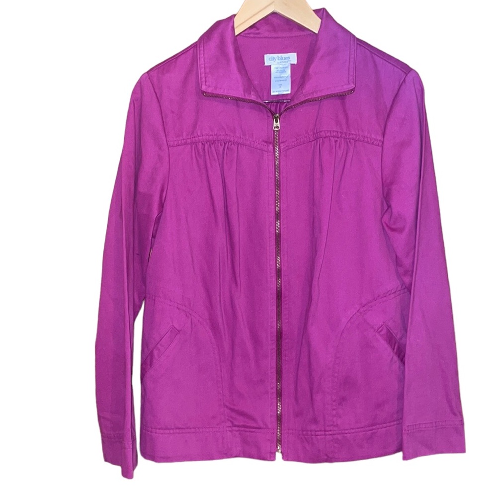 •KORET•PURPLISH/PINK LONG SLEEVE LIGHTWEIGHT CANVAS FULL ZIP JACKET SIZE MEDIUM